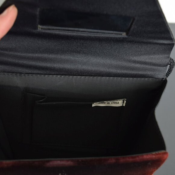 vintage 80s TUXEDO purse black velvet satin evening hand bag bow long strap - Picture 8 of 8